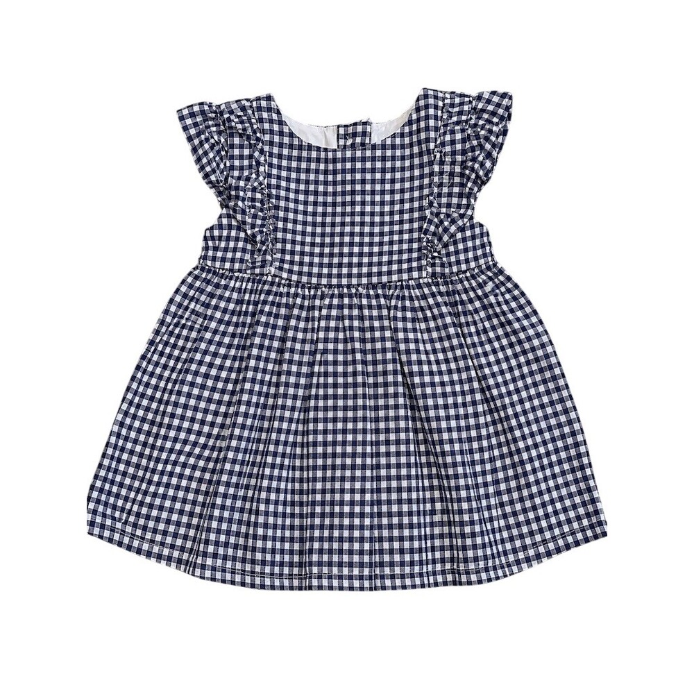 Baby B'gosh Girls Dress Size 3M Navy White Gingham Ruffle Flutter Sleeves